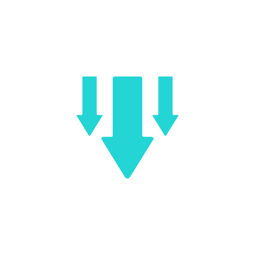 Three blue downward arrows on a white background