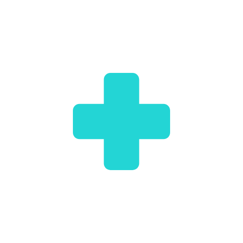 Turquoise plus sign on a white background