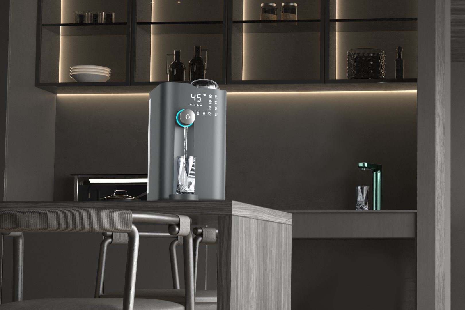Modern kitchen with OH-1 Water Purification System on a counter