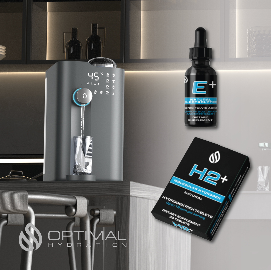Optimal Hydration system pack including OH-1 water purification tank, Natural electrolytes and molecular hydrogen tablets
